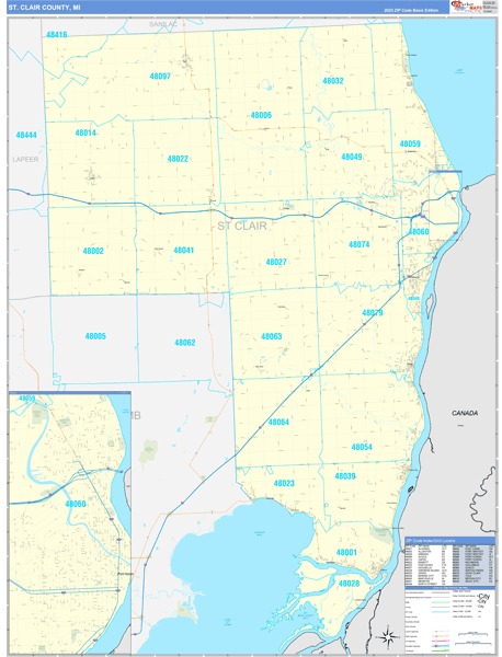 St. Clair County, MI Carrier Route Wall Map